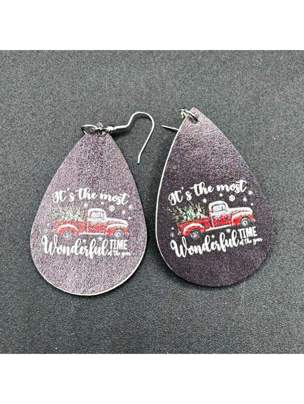 Christmas Red Truck Earrings Black Teardrop Most Wonderful Time Holiday NWT